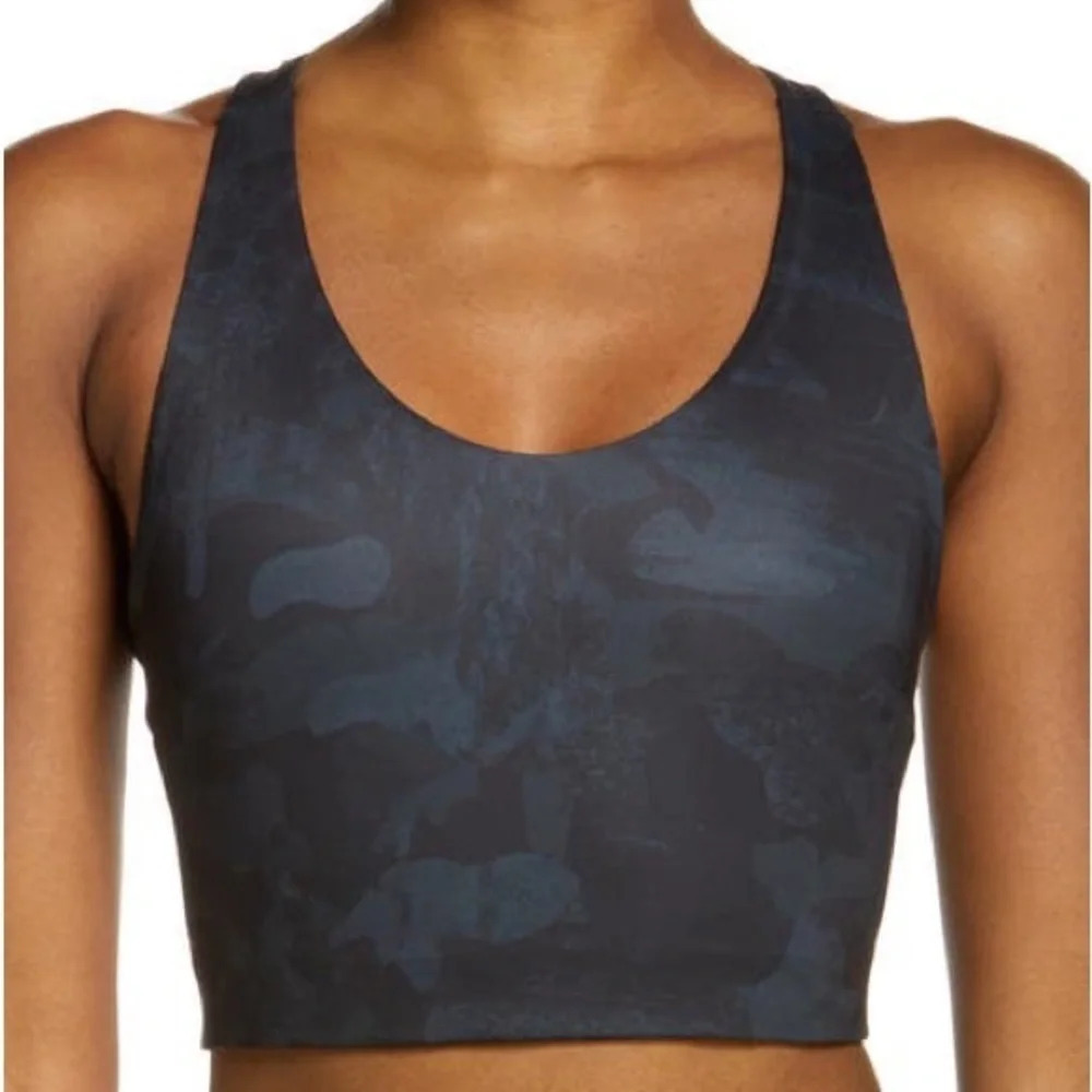 ZELLA Studio Lite Longline Sports Bra  in Grey Depths Say My Name Camo NEW Sz XS